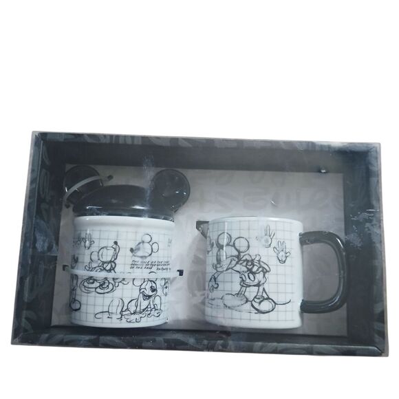 Disney & Zrike SKETCHBOOK Mickey Mouse Creamer & Sugar Bowl w Lid Box Set New - Picture 3 of 11